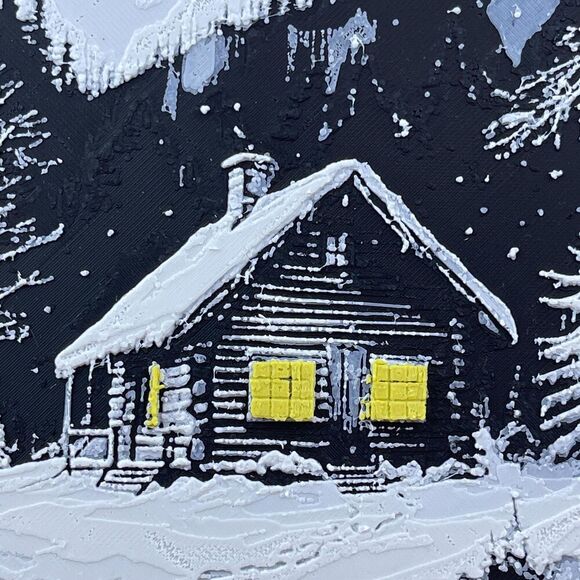 Winter Cabin Wall Art, Wall Art, Cabin in the Snow, Textured Art - Picture 2 of 10
